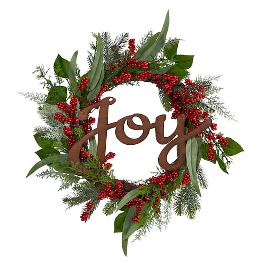 24" Red Joy & Berries Christmas Wreath